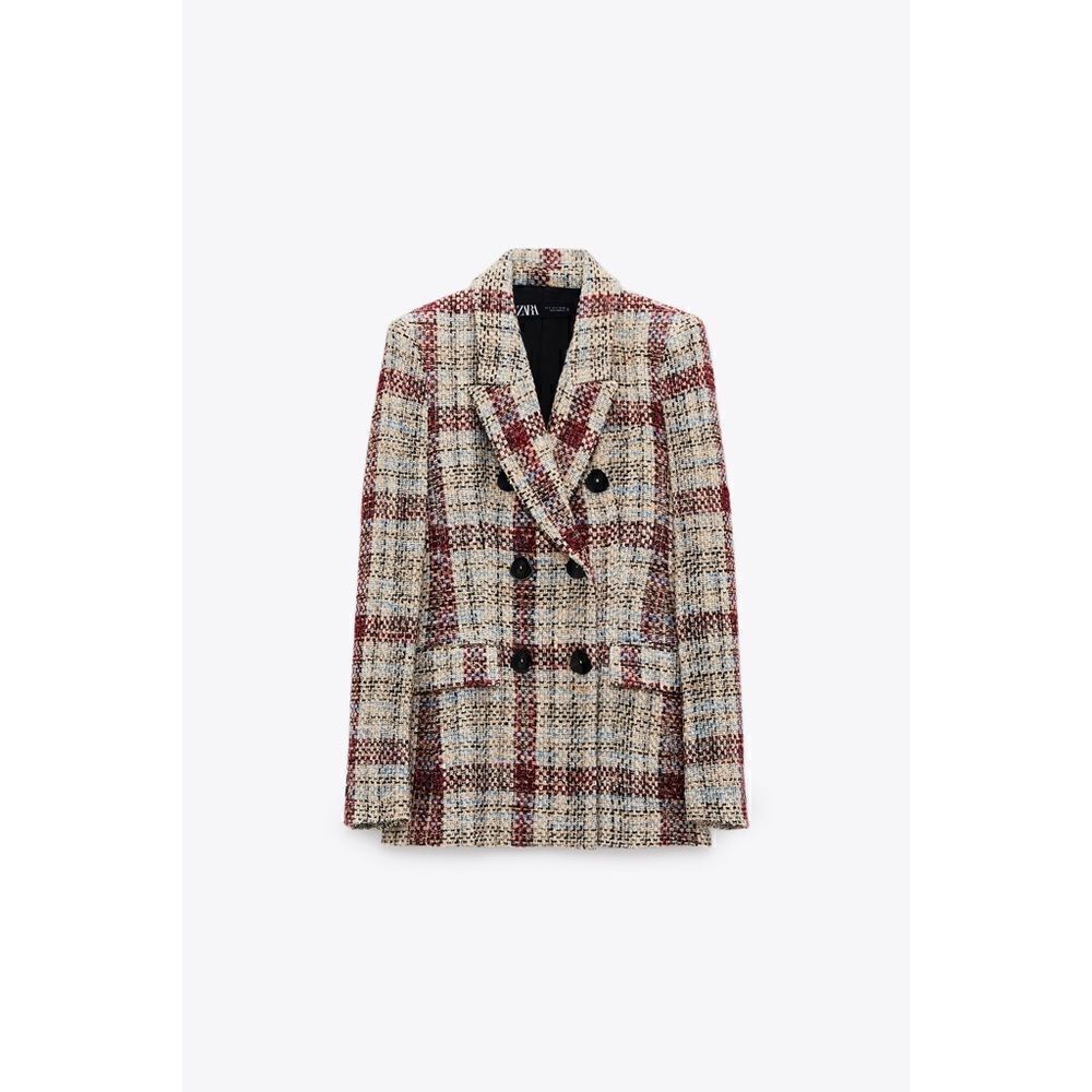 NWT Zara Blogger’s Favorite Textured Plaid Boucle Double Breasted Blazer, Small - Picture 10 of 16